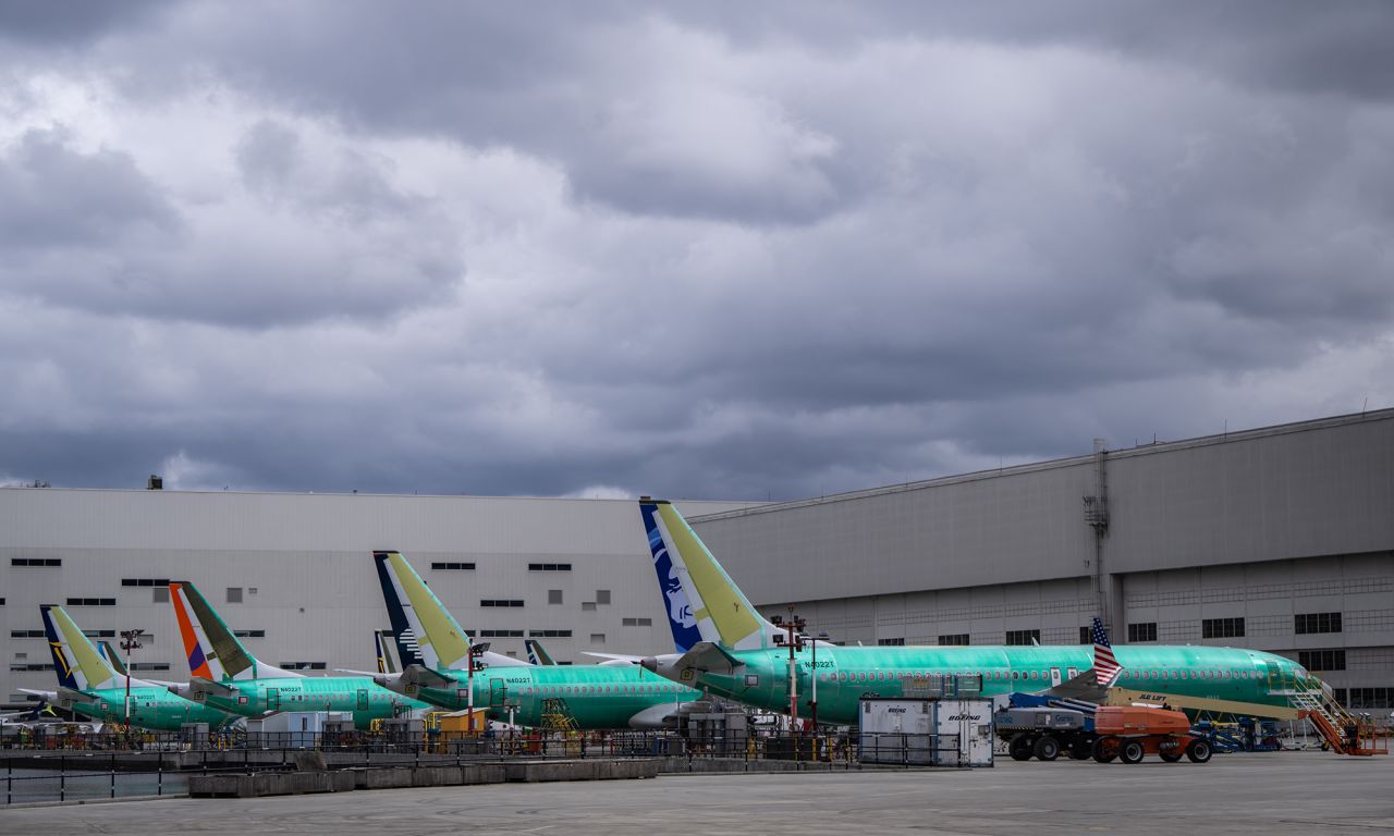 Boeing 737 MAX airplanes are pictured outside a Boeing factory on March 25 in Renton, Washington. A mid-air door plug blowout on an Alaska Airlines flight and subsequent grounding of flights precipitated a management shakeup at Boeing.