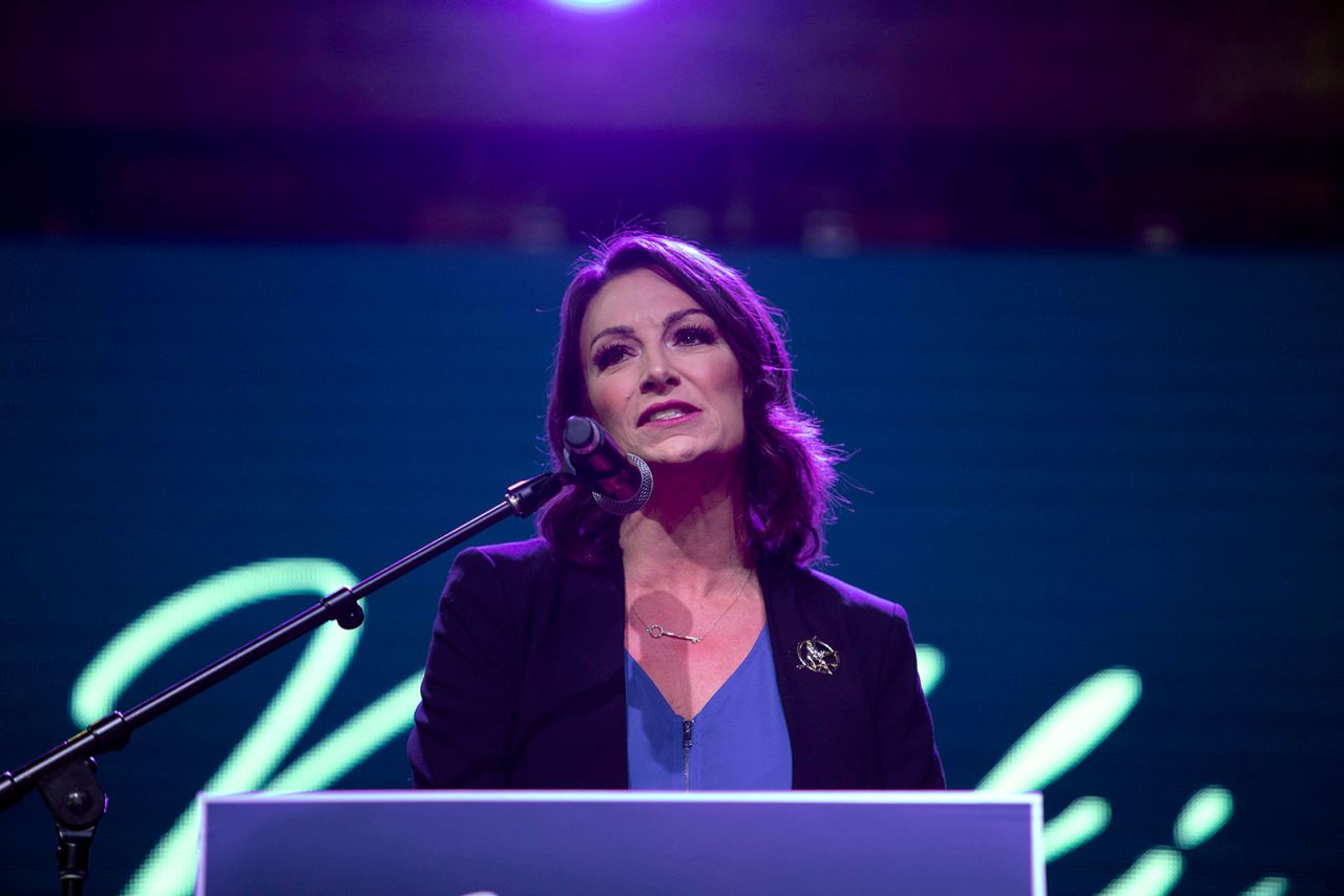 Florida Agriculture Commissioner Nikki Fried speaks to her supporters at an election night event in Fort Lauderdale, Florida.