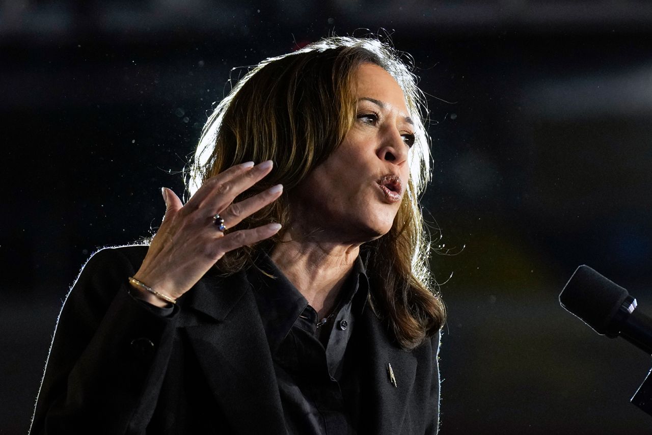 Democratic presidential nominee Vice President Kamala Harris speaks during a campaign event, in Wilkes-Barre, Pa., on September 13.