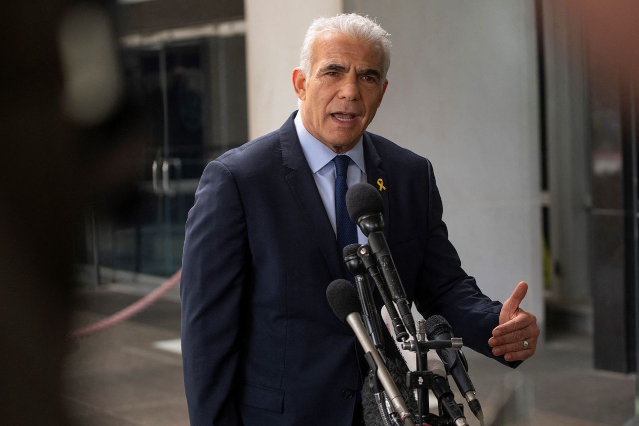 Israel's opposition leader Yair Lapid delivers a statement to the press following his meeting with US Secretary of State Antony Blinken at the State Department in Washington, DC, on Monday, September 16. 