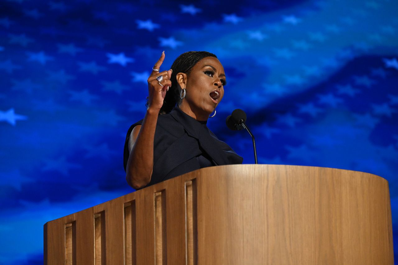 Michelle Obama at the United Center during the Democratic National Convention in Chicago, Illinois, on August 20.