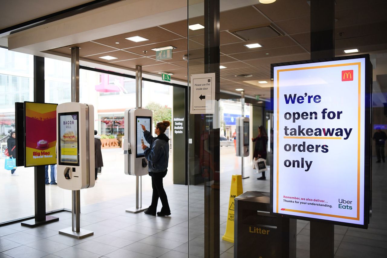 A customer orders from a self-service kiosk at a McDonald's in Milton Keynes, England, on March 20.