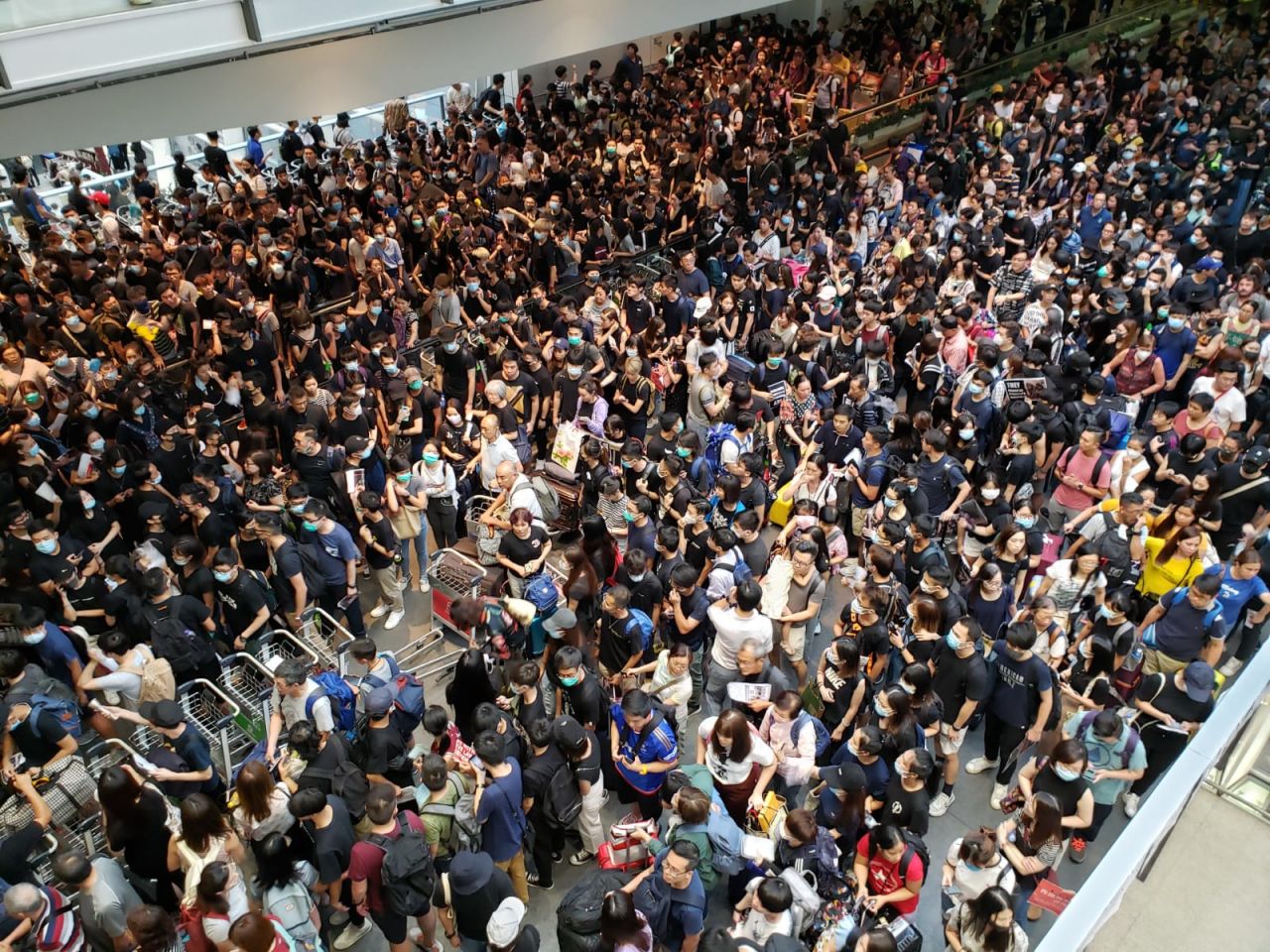 The airport is packed with thousands of protesters.