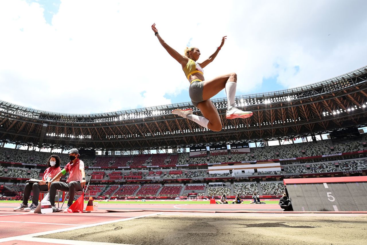 Germany's Malaika Mihambo competes in the Long Jump final on August 3.