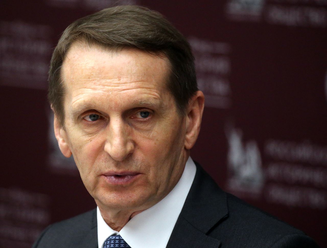 Sergei Naryshkin, the head of Russia's Foreign Intelligence Service, speaks at a conference in 2022. 