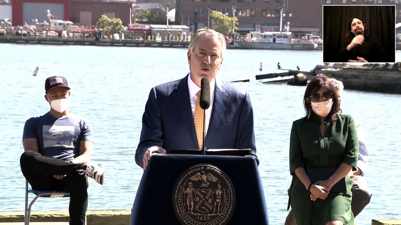 New York Mayor Bill de Blasio speaks during a coronavirus briefing in Brooklyn, New York, on June 8.