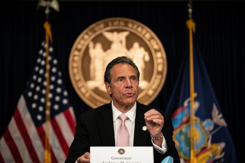 New York Gov. Andrew Cuomo speaks during the daily media briefing in New York, on June 12.