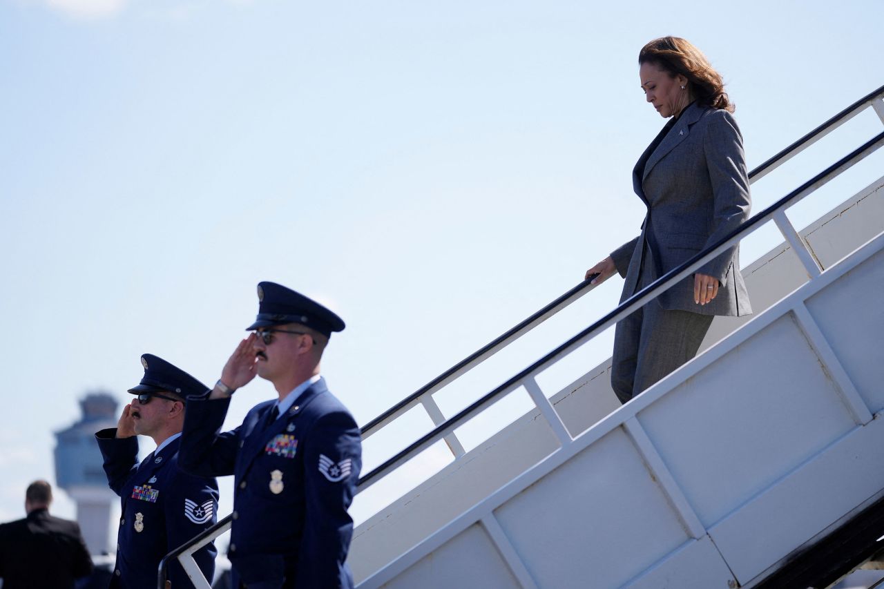 Vice President Kamala Harris arrives at LaGuardia Airport in New York on September 22. 