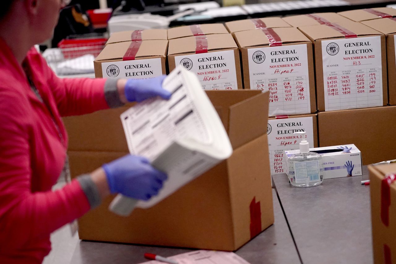 An election worker boxes tabulated ballots inside the Maricopa County Recorders Office, Wednesday, November 9, in Phoenix, Arizona.