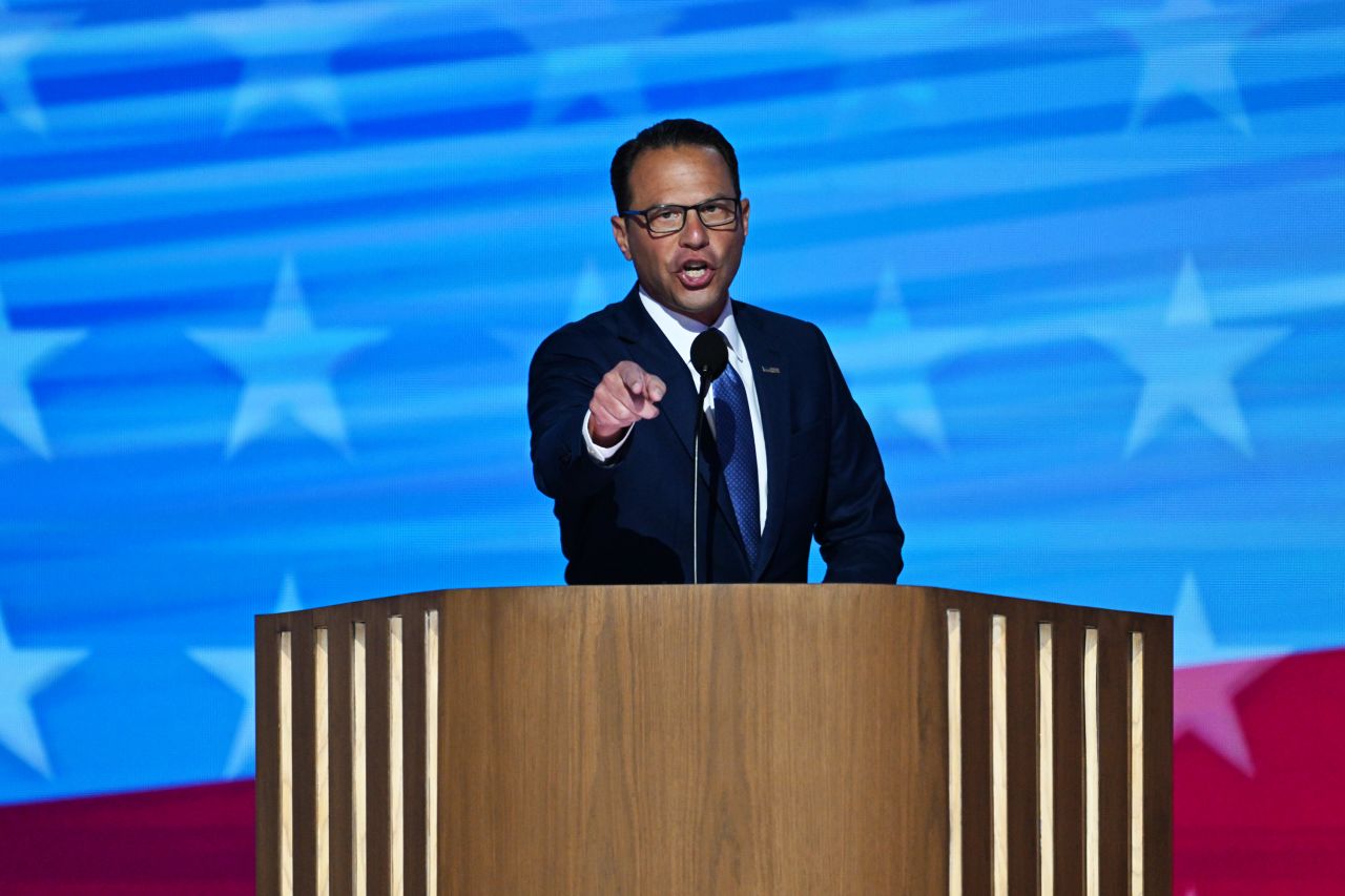 Pennsylvania Gov. Josh Shapiro makes a speech during the Democratic National Convention (DNC) at the United Center in Chicago, on August 21.