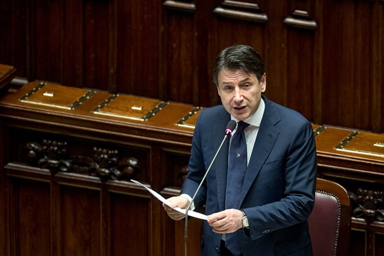 Italian Premier Giuseppe Conte addresses the Chamber of Deputies in Rome, Tuesday, April 21