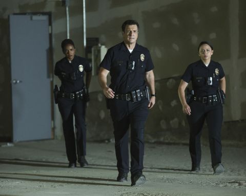 Mekia Cox, Nathan Fillion and Melissa O’Neil star in “The Rookie.” 