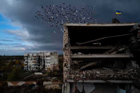 An apartment building is seen ruined in Kherson, Ukraine, on October 26.