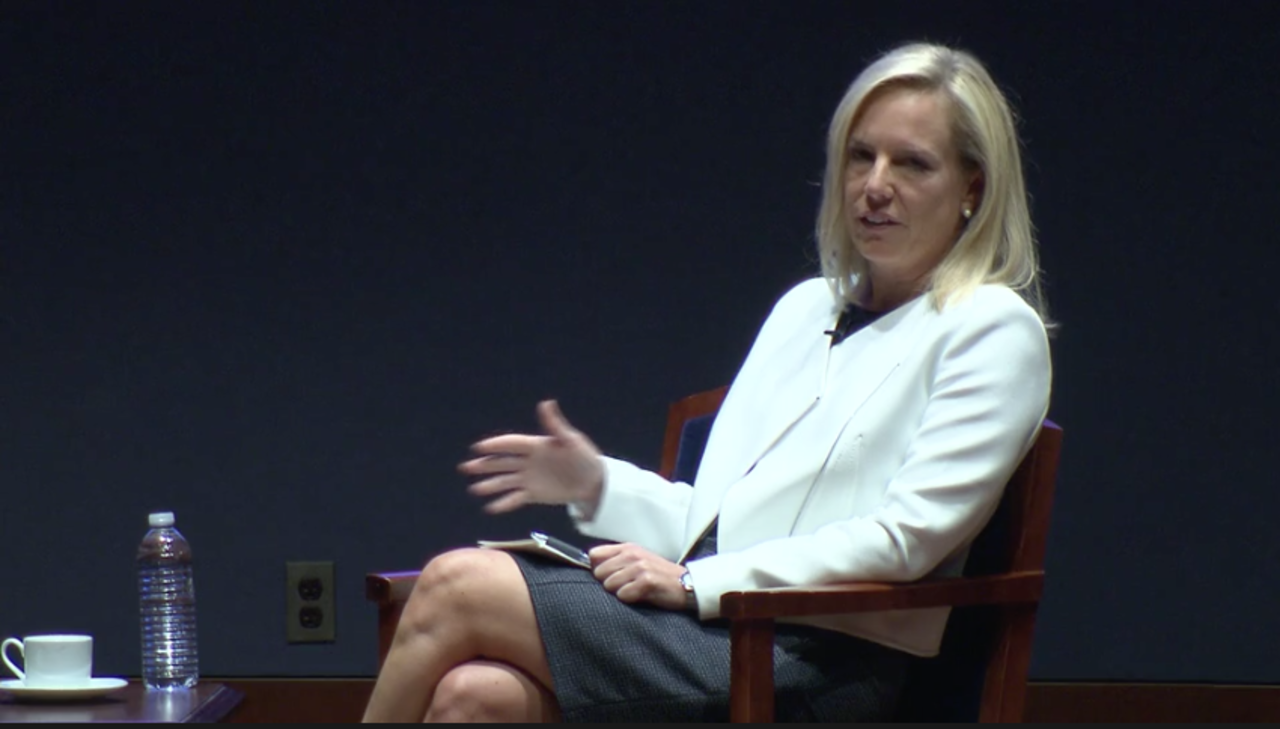 DHS Secretary Kirstjen Nielsen speaks at a National Security Forum on Capitol Hill.