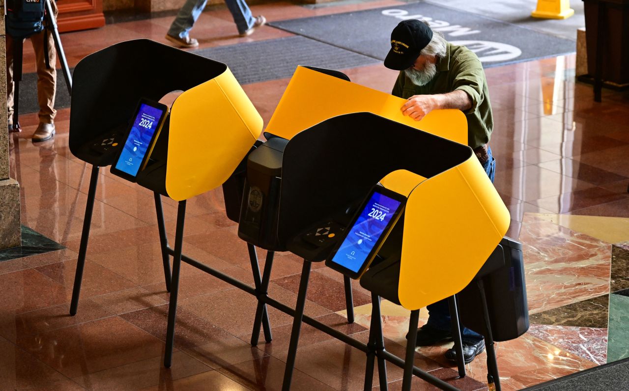 A person casts a ballot during early voting in Los Angeles, California, on March 4. 