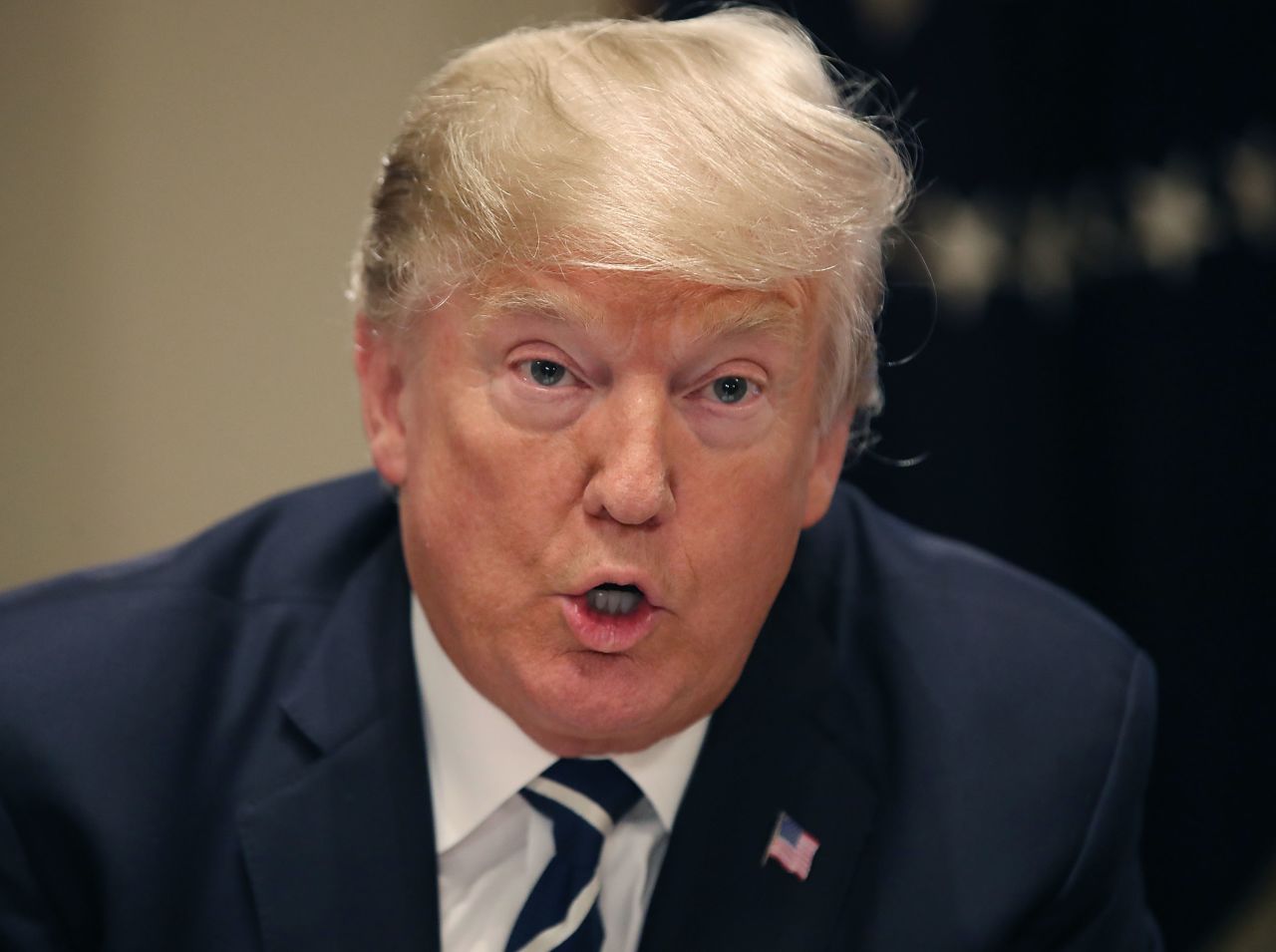 President Donald Trump talks about his summit with Russian President Vladimir Putin during a meeting with House Republicans in the Cabinet Room of the White House on July 17, 2018 in Washington, DC.