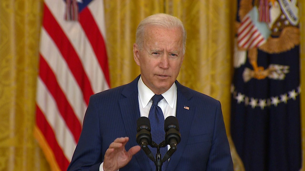 President Joe Biden speaks at the White House in Washington, DC, on August 26.