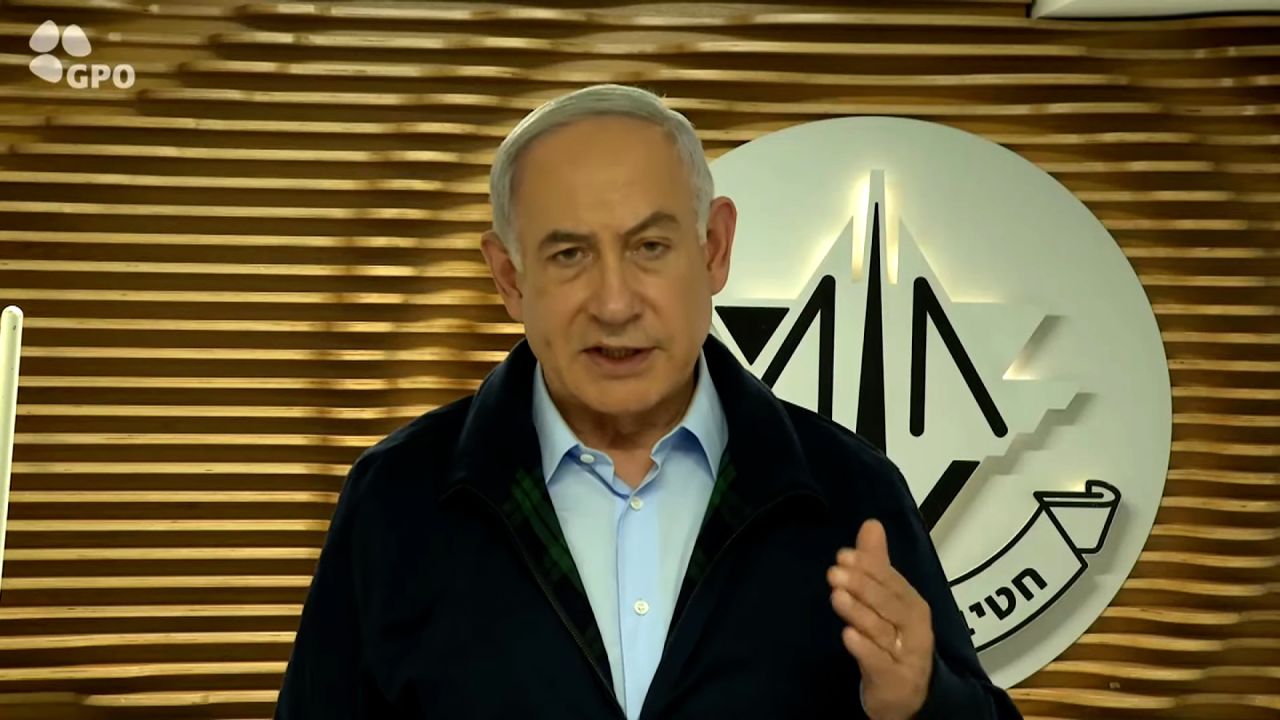 Israel’s Prime Minister Benjamin Netanyahu delivers an address on Friday. 