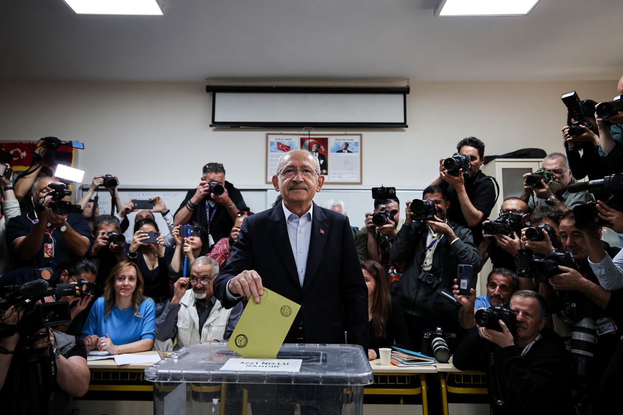 Presidential candidate Kemal Kilicdaroglu casts his vote at a polling station in Ankara, Turkey, on Sunday, May 28. 