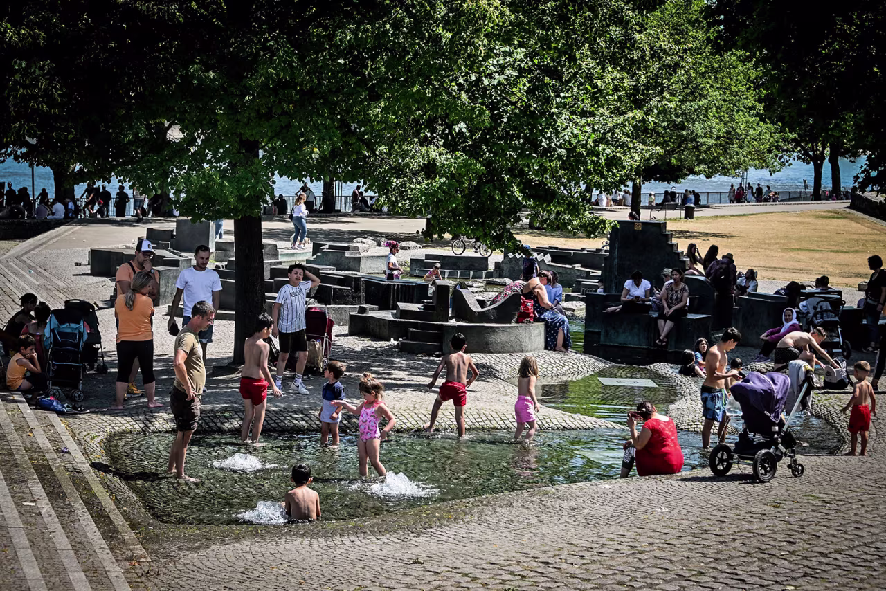 People cool down in the city center of Cologne, Germany, on July 19. 