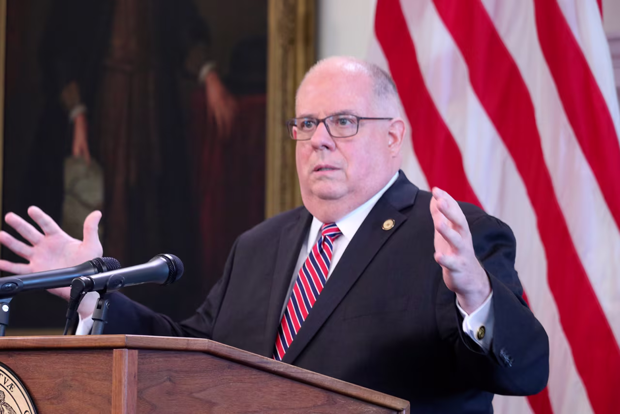 Maryland Gov. Larry Hogan speaks at a news conference on Wednesday, July 15, in Annapolis.