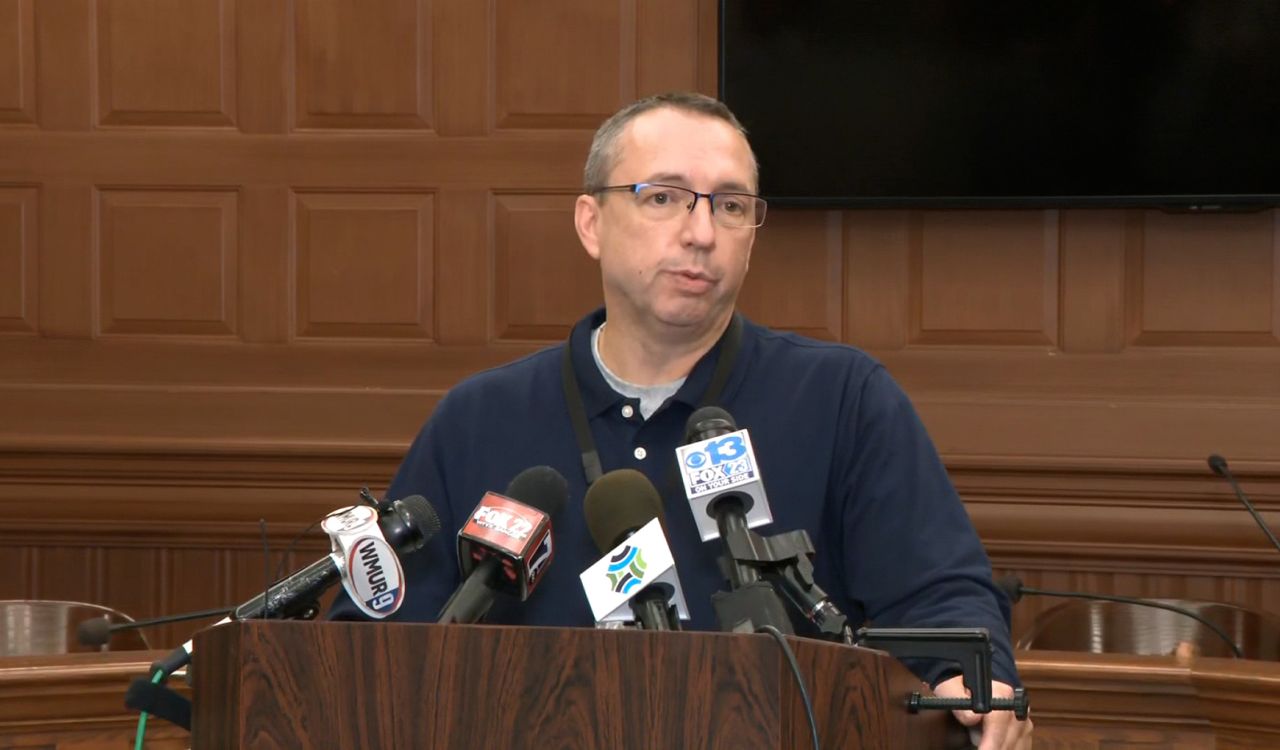 Mike Sauschuck, Commissioner of the Department of Safety, speaks during a press conference on Wednesday, October 25. 