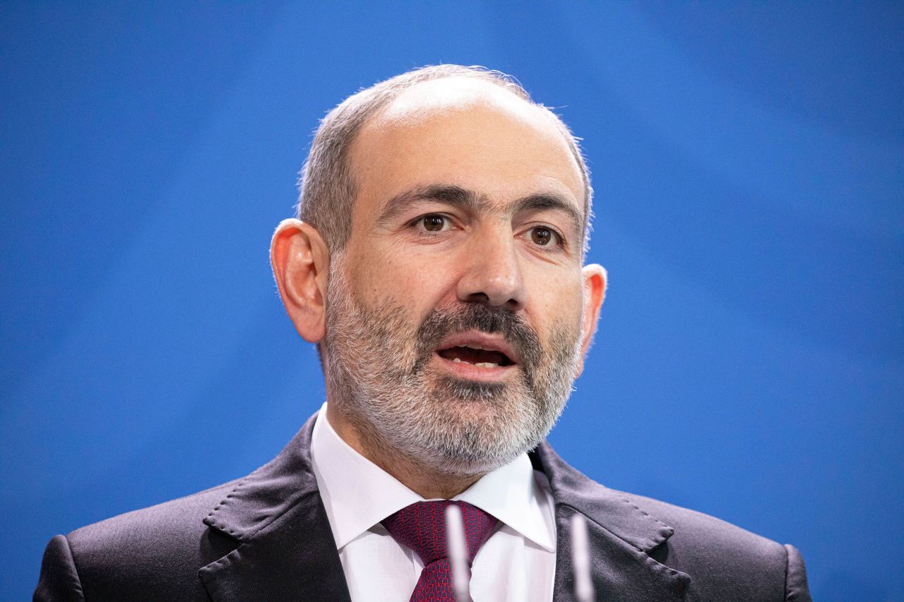 Prime Minister of Armenia Nikol Pashinyan is pictured in Berlin, Germany, on February 13.