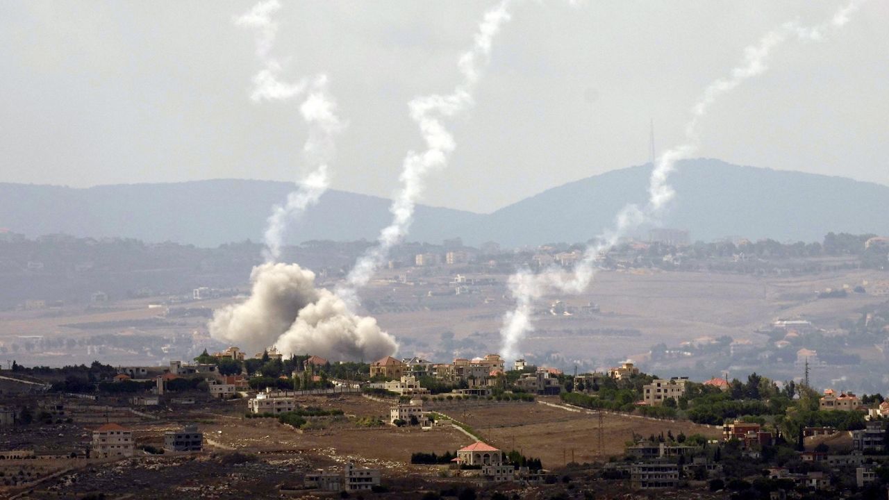 Smoke rises from Israeli airstrikes on Taybeh village, Lebanon, on September 23.