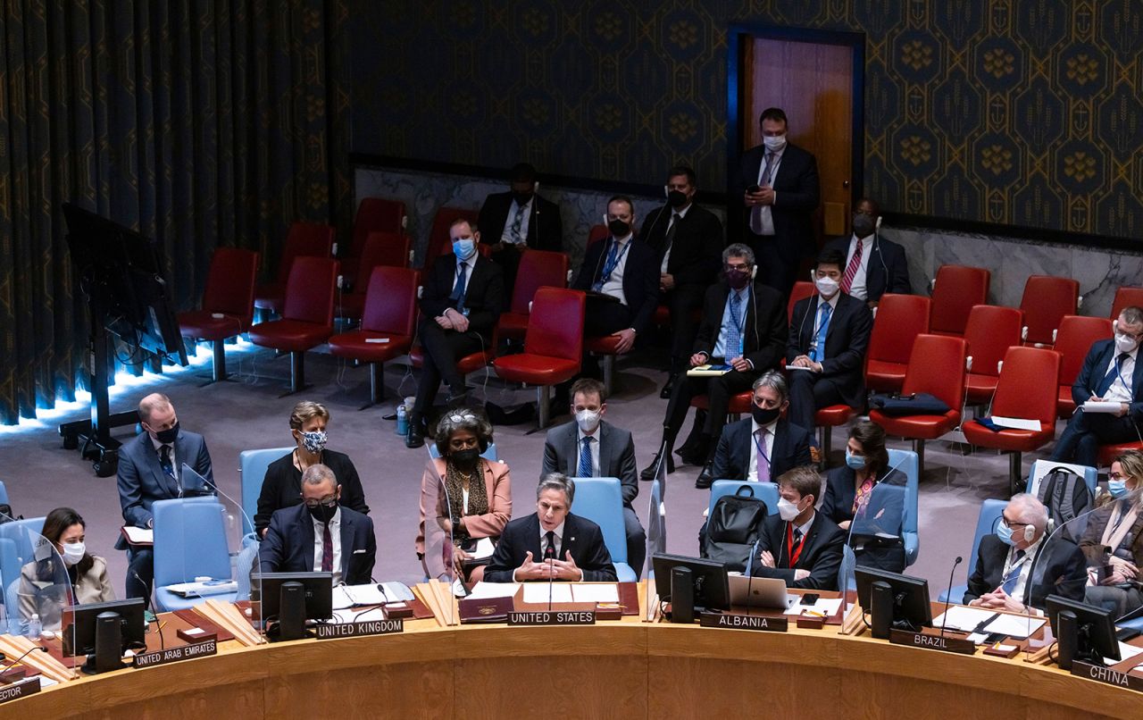 US Secretary of State Antony?Blinken addresses a UN Security Council meeting at the UN headquarters in New York, on February 17.