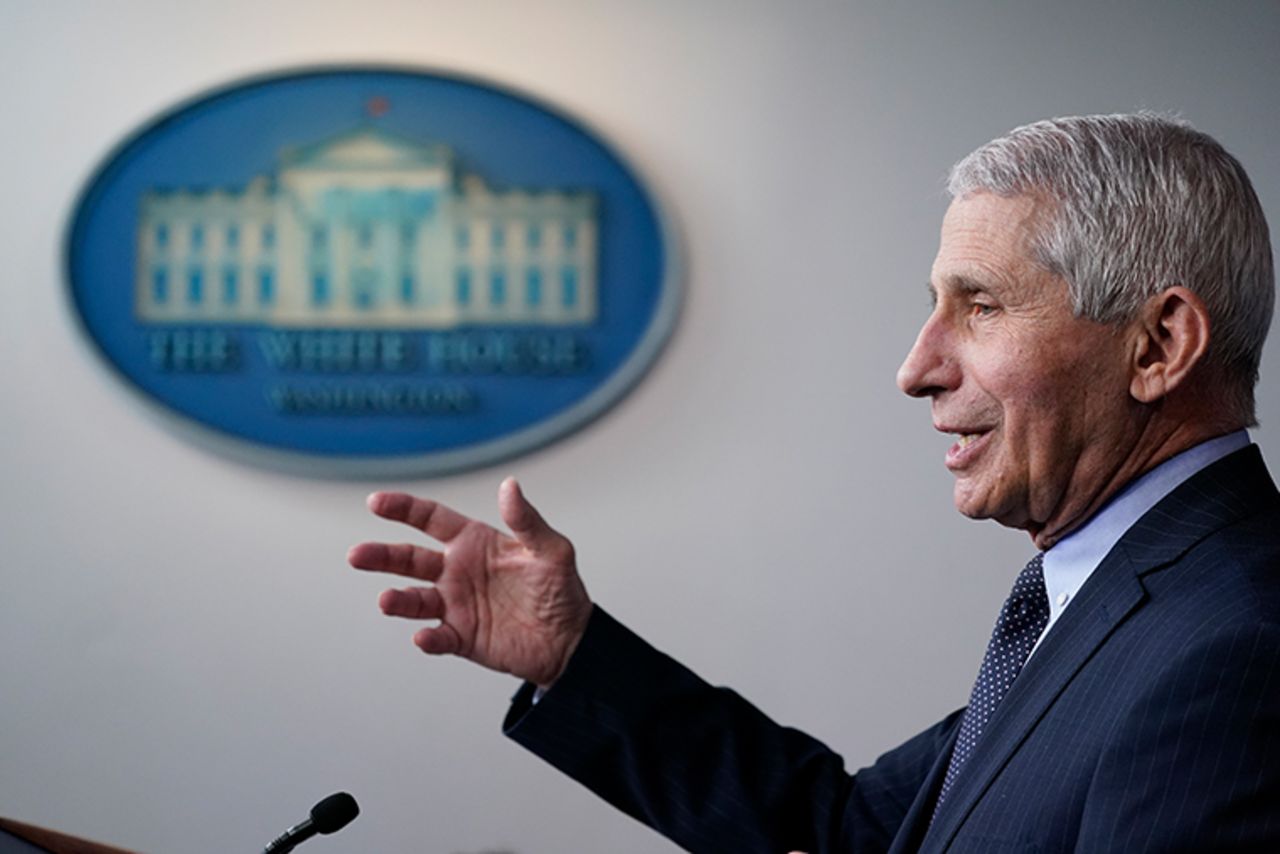 Dr. Anthony Fauci, director of the National Institute of Allergy and Infectious Diseases, speaks with reporters in the James Brady Press Briefing Room at the White House, Thursday, Jan. 21, 2021, in Washington. 