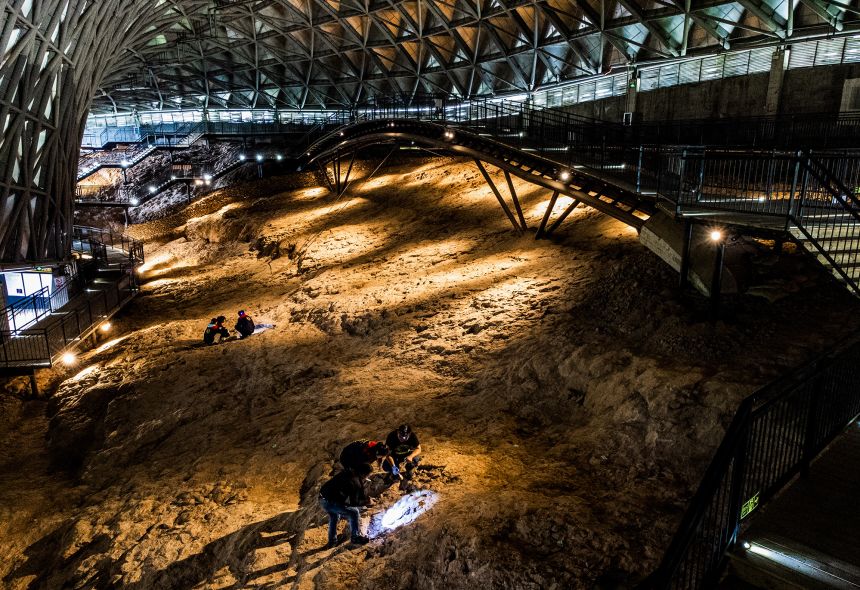 The interior of the Dinosaur Egg Fossil Museum in China's Qinglong Mountain National Geopark.