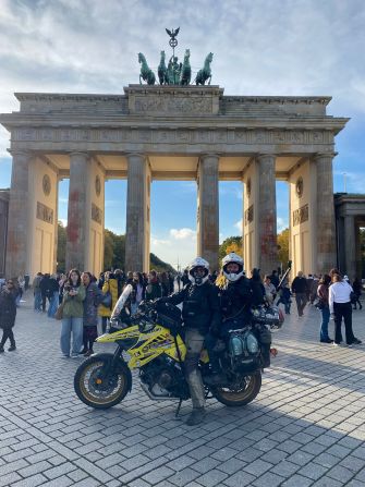 <strong>Final stretch:</strong> Scholl and Gamblin, pictured in Berlin, arrived back in London triumphantly on November 19, 2023.