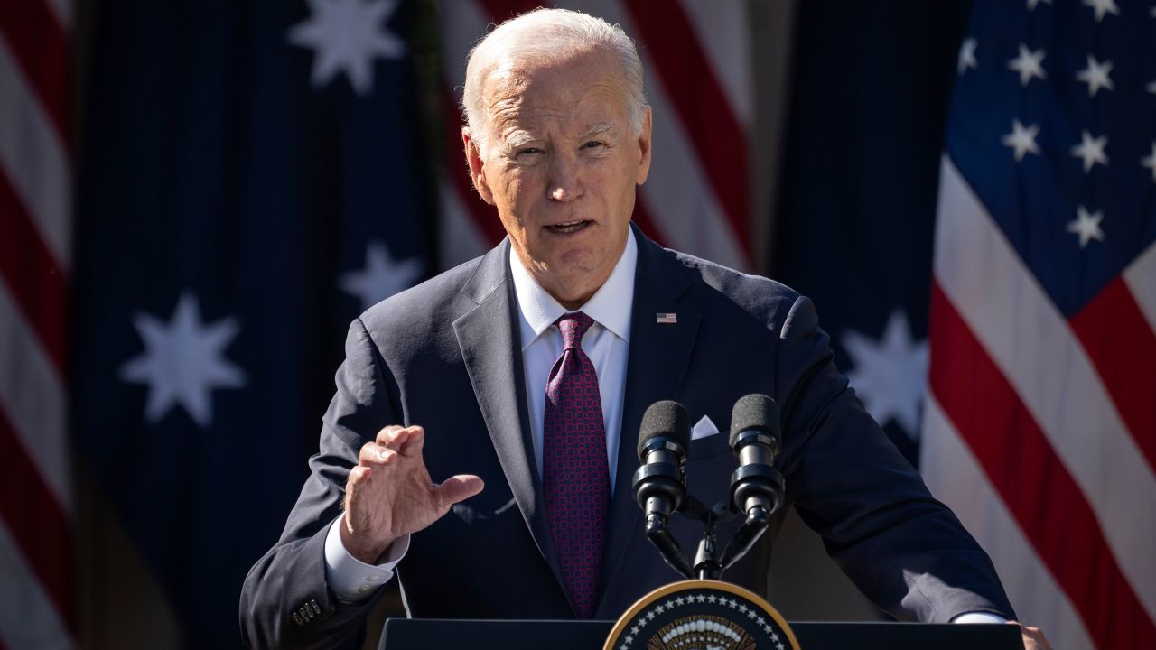 President Joe Biden holds a press conference with Prime Minister of Australia Anthony Albanese?the Rose Garden at the White House on October 25, 2023 in Washington, DC.?