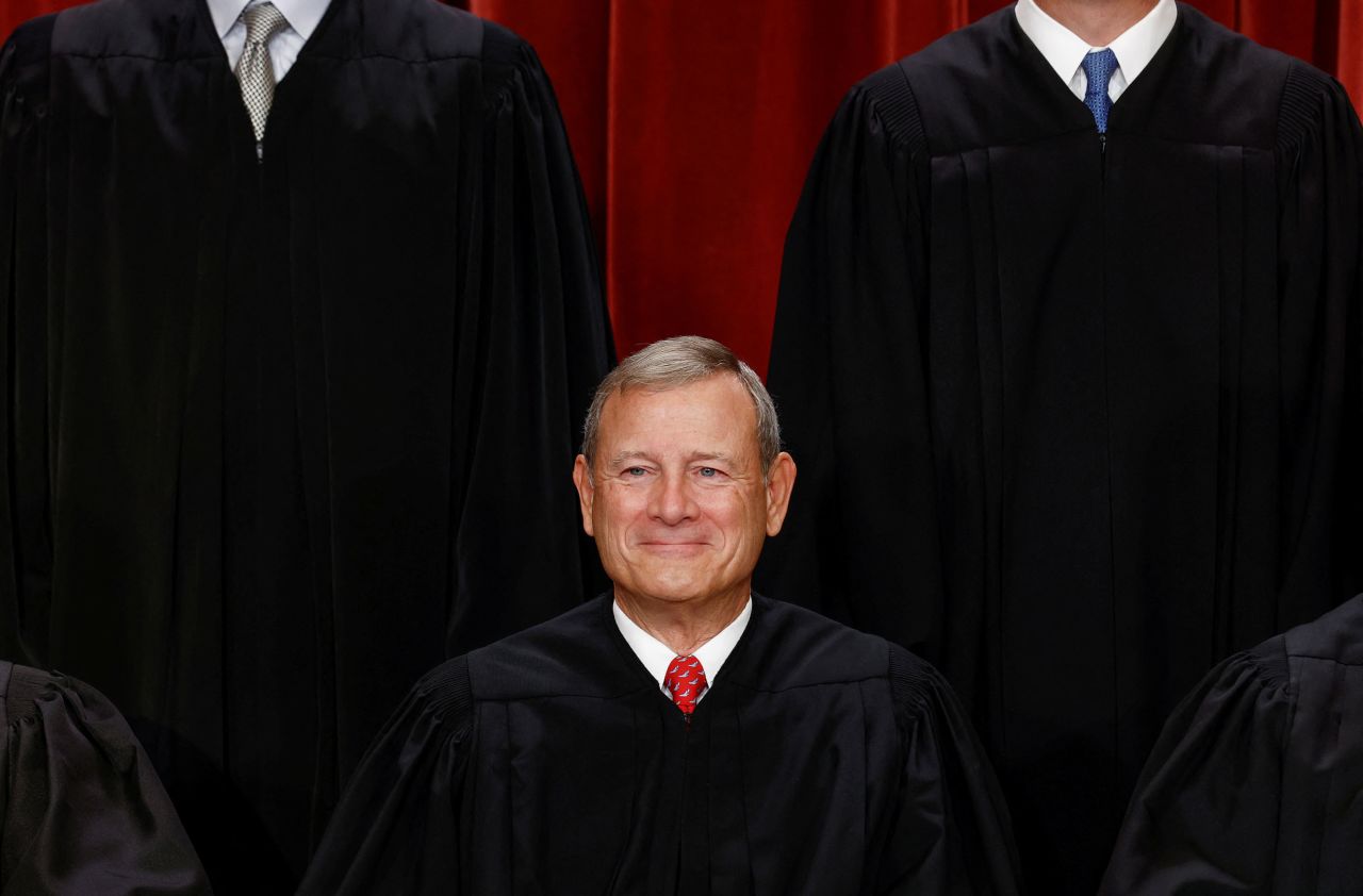 Chief Justice John Roberts poses during a group portrait in Washington, DC, in 2022.