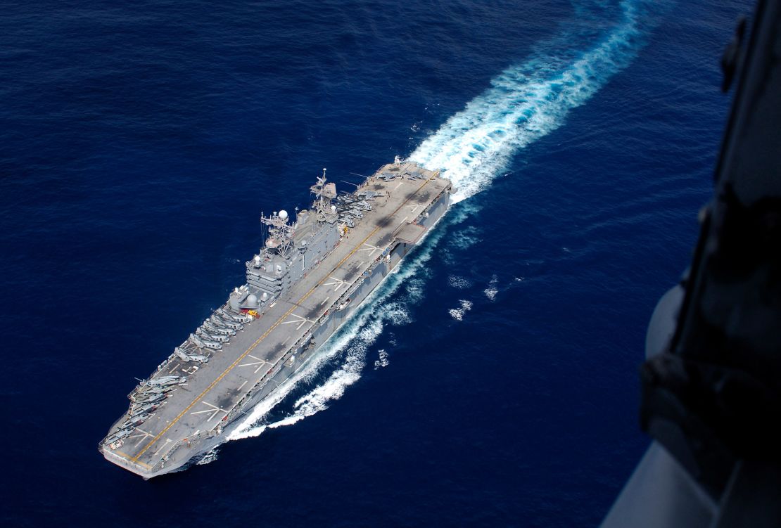 The amphibious assault ship USS Tarawa is pictured transiting the Indian Ocean while deployed in support of maritime security operations Dec. 22, 2007.