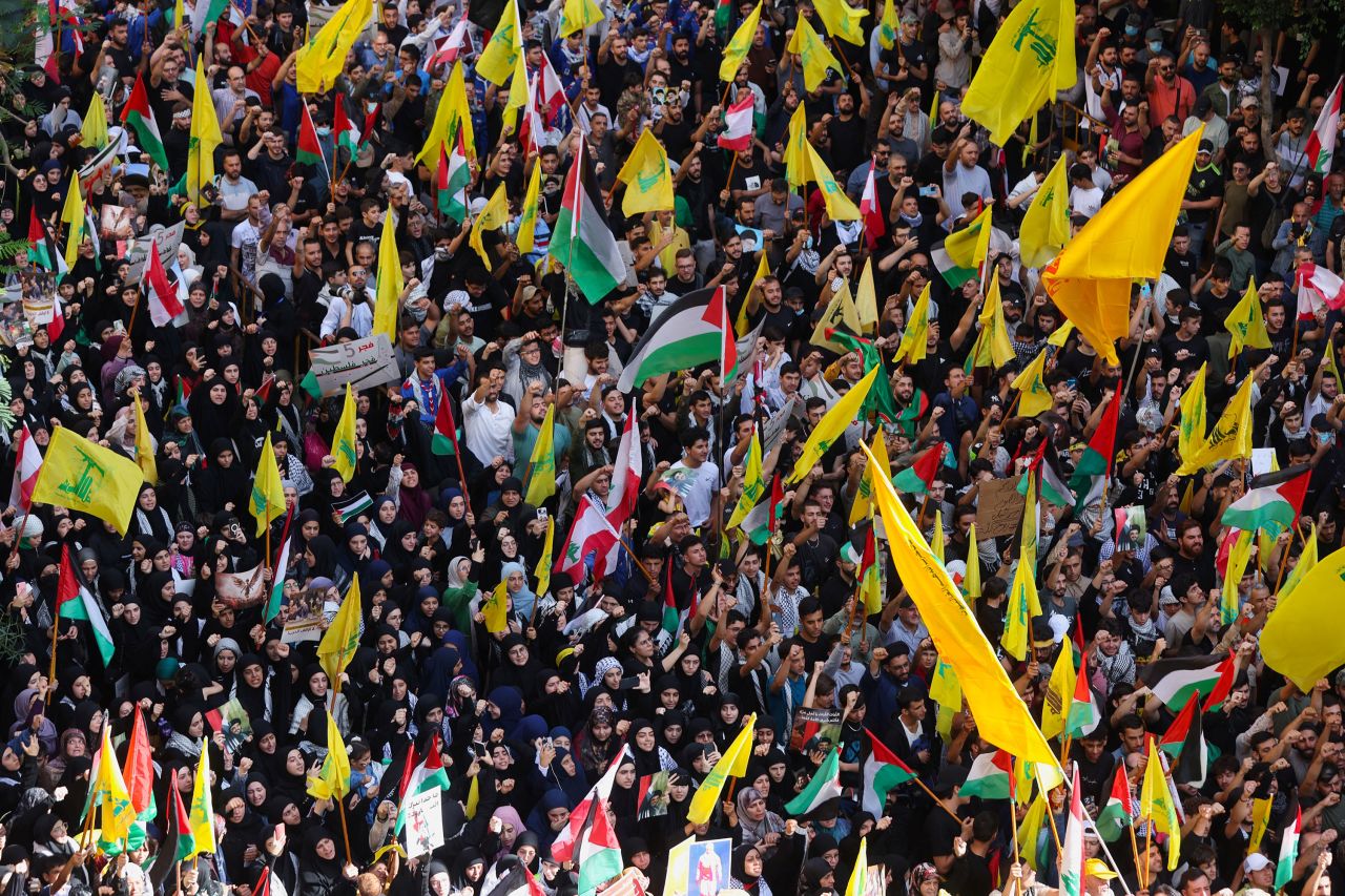 Protesters rally in a suburb of Beirut, Lebanon, on Wednesday.