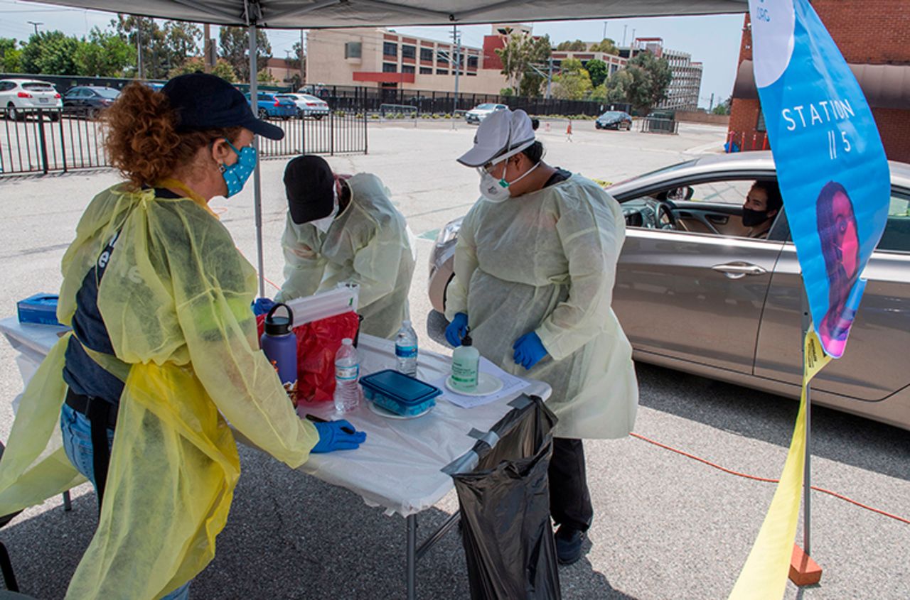 Medical staff from myCovidMD provide free COVID-19 virus antibody testing in o at the Faith Central Bible Church, in tnglewood, California on Friday, June 19.