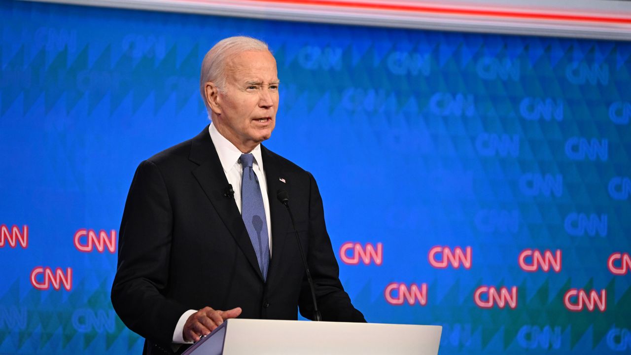 President Joe Biden speaks during the presidential debate at CNN's Atlanta studios on June 27. 