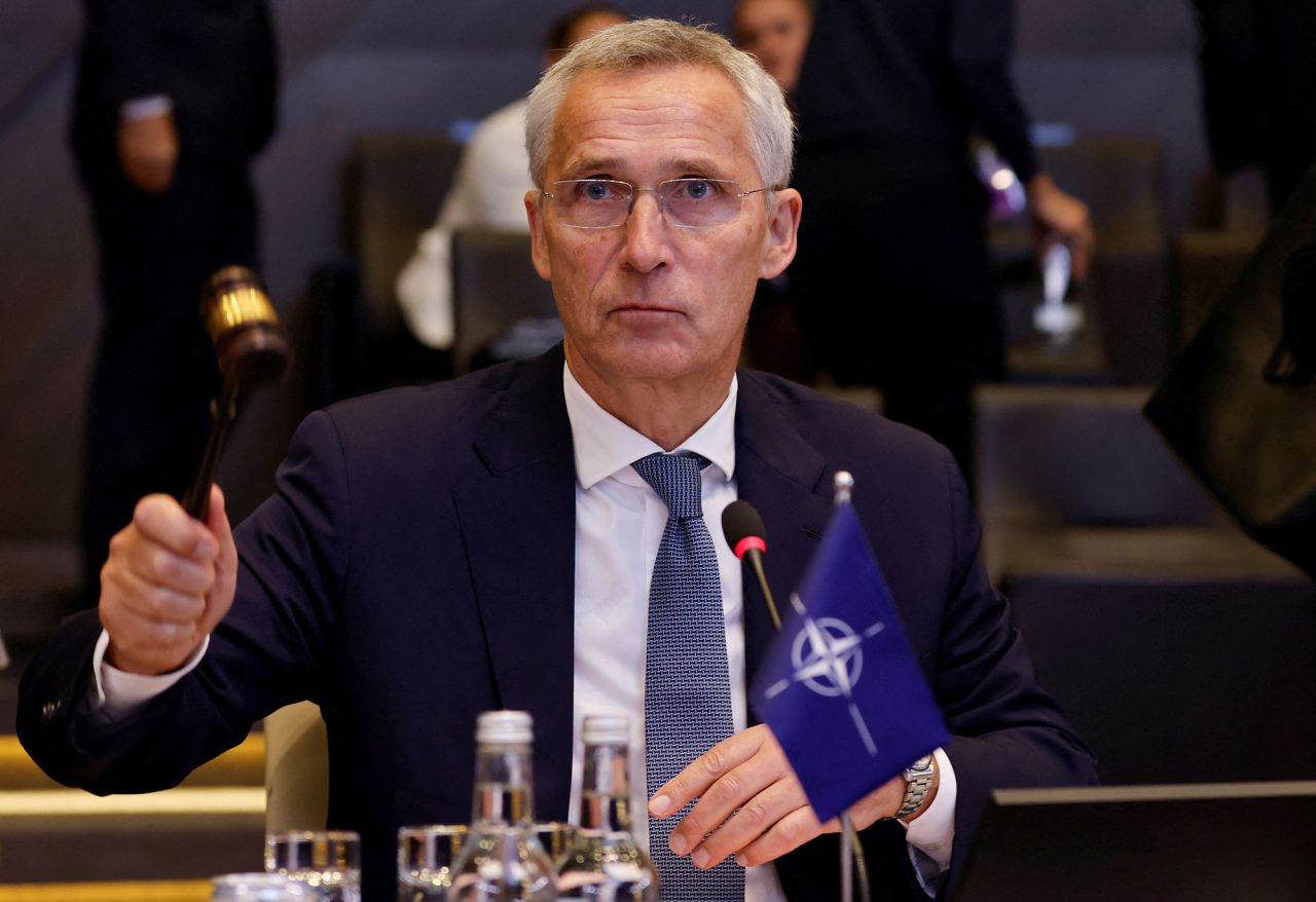 NATO Secretary General?Jens?Stoltenberg?takes part in a NATO Defence Ministers' meeting at the Alliance's headquarters in Brussels, Belgium, on October 12.