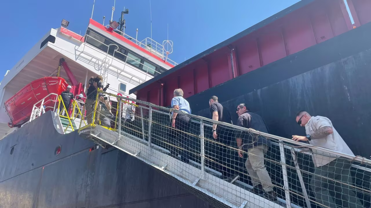 UN Secretary-General Antonio Guterres visits a port in Odesa, Ukraine on August 19. 