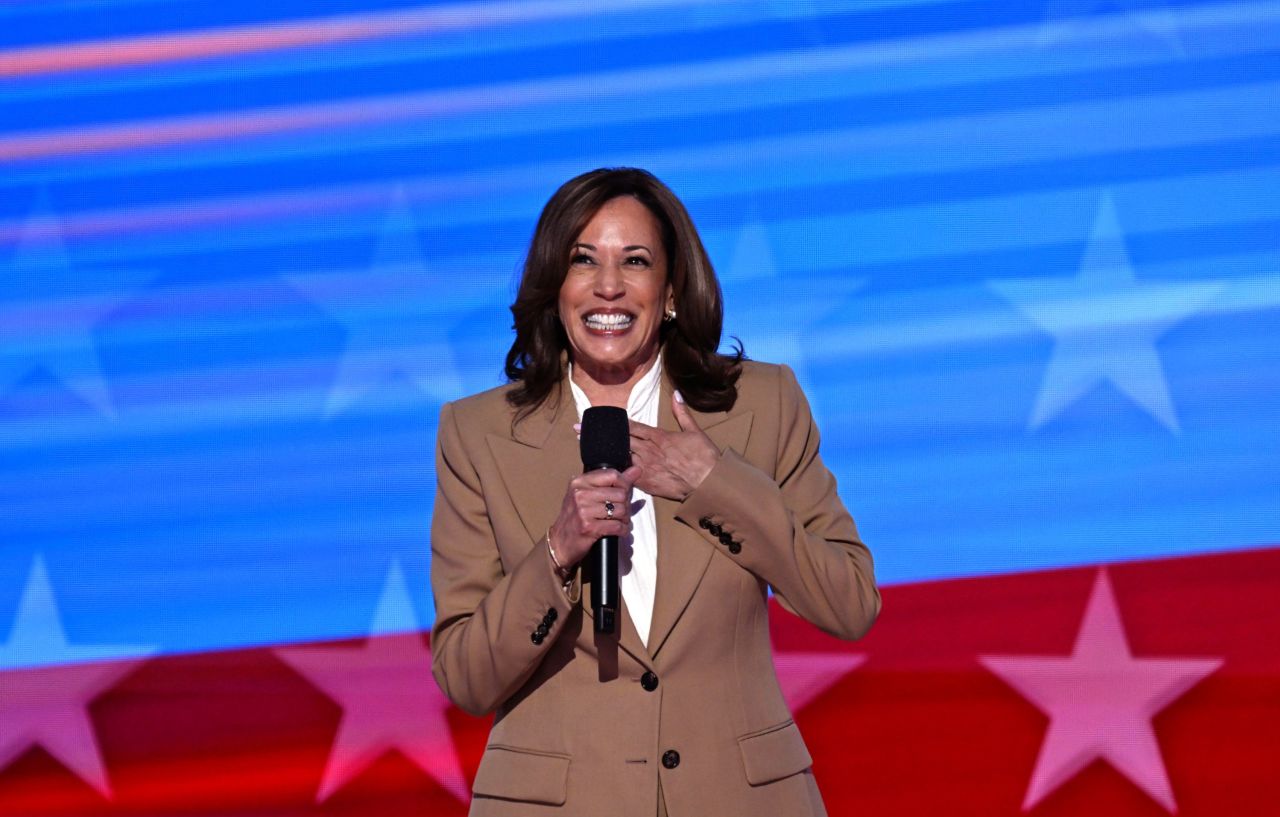 Vice President Kamala Harris takes the stage at the Democratic National Convention on Monday, August 19.