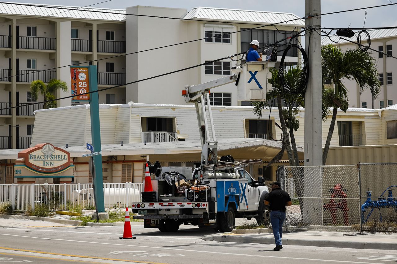 An Xfinity utility truck after Hurricane Idalia made landfall in Fort Myers, Florida, on August 30.