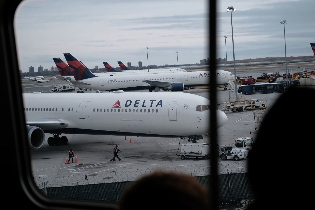 Delta airplanes sit on the tarmac at John F. Kennedy Airport (JFK) on Thursday, January 31, 2020 in New York City. 