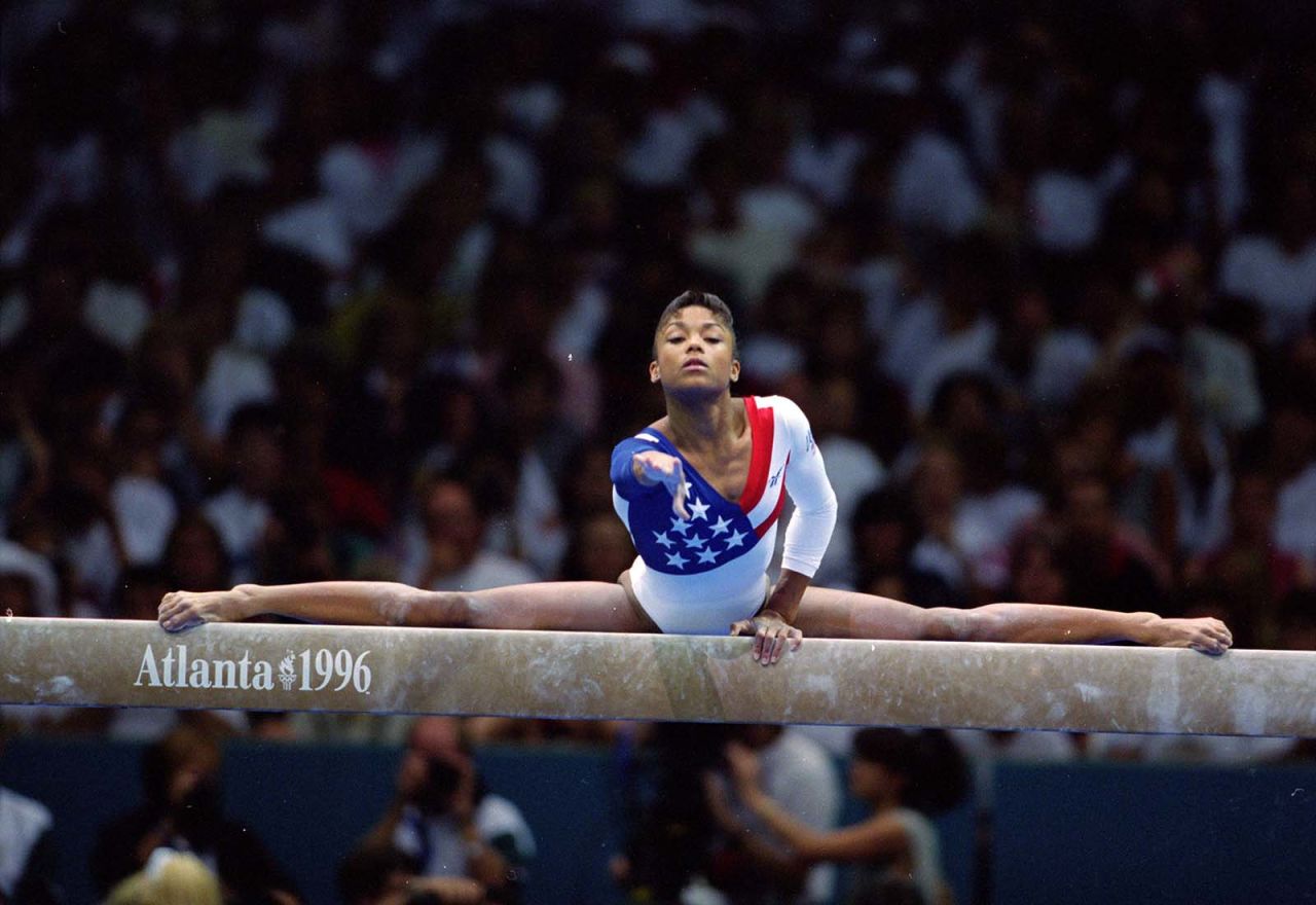 American gymnast Dominique Dawes is pictured during the 1996 Olympic Games in Atlanta, Georgia.