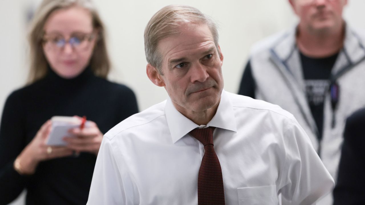 US Rep. Jim Jordan leaves a Republican conference meeting on Monday.