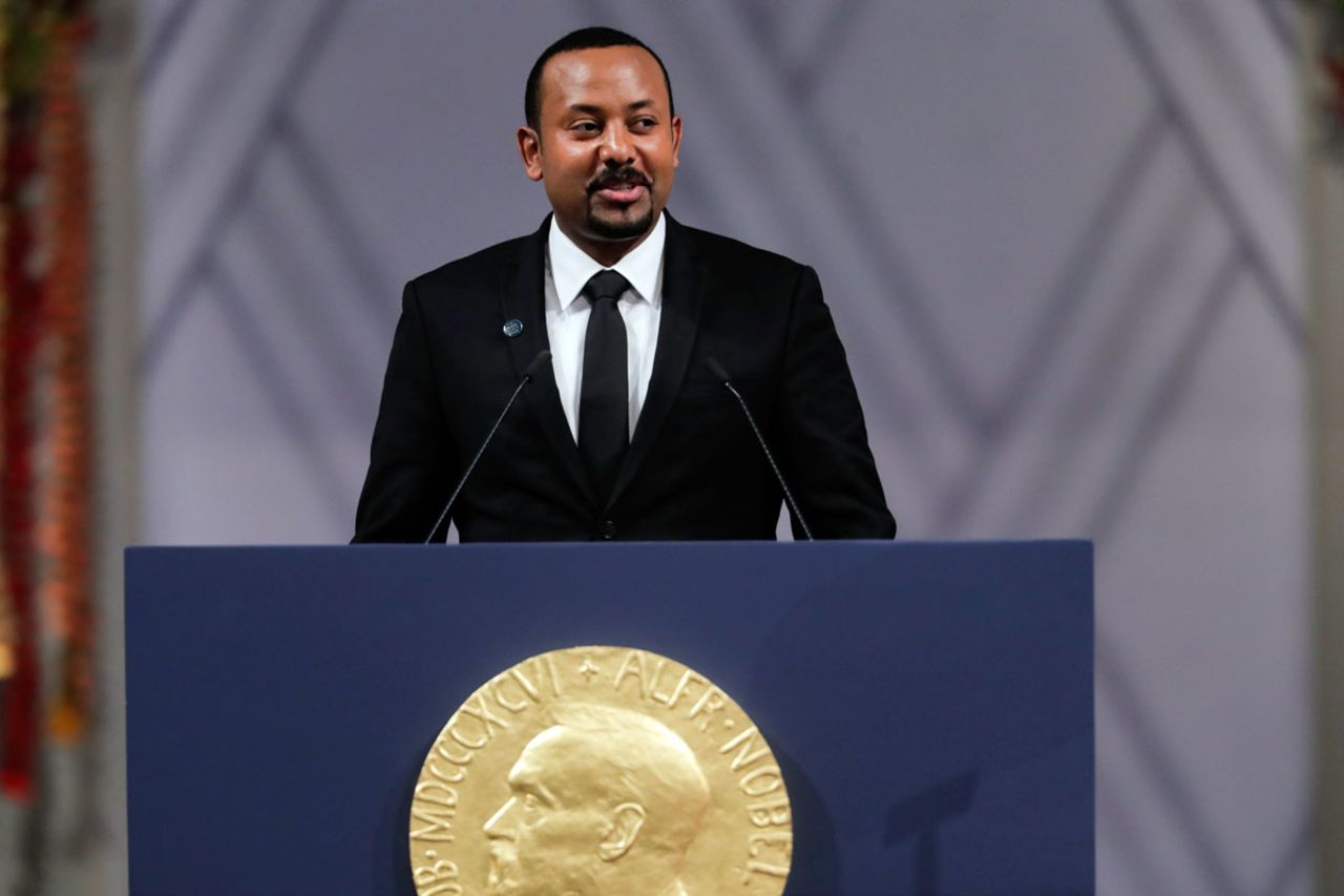 Ethiopia's Prime Minister Abiy Ahmed makes a speech during the Nobel Peace Prize award ceremony in Oslo City Hall, Norway on December 10, 2019.