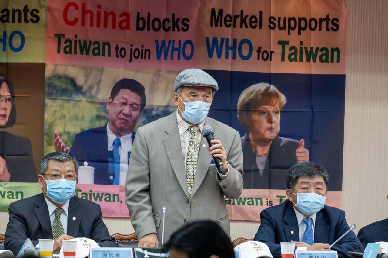 The Taiwan United Nations Alliance Chairman Michael Tsai, center, and Minister of Health Chen Shih-Chung, right, attend a conference on Taiwan's efforts to enter the World Health Assembly hosted by the World Health Organization in Taipei, Taiwan, on Friday, May 15. 