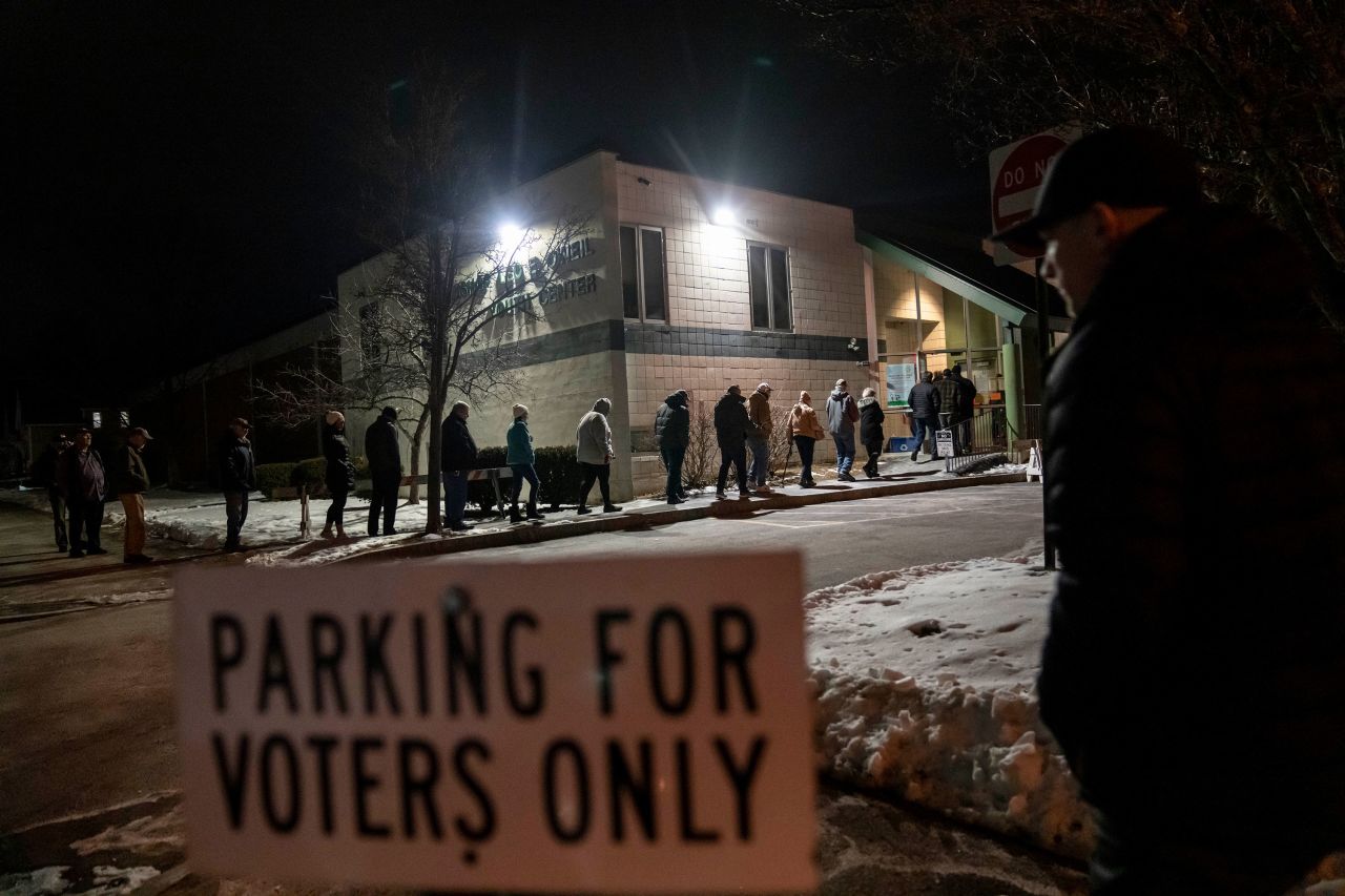 Voters enter a youth center to cast their ballots in Manchester, New Hampshire.