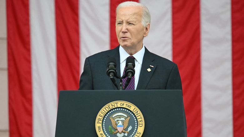 President Joe Biden speaks at the National Memorial Day observance at Arlington National Cemetery in Arlington, Virginia, on Monday.