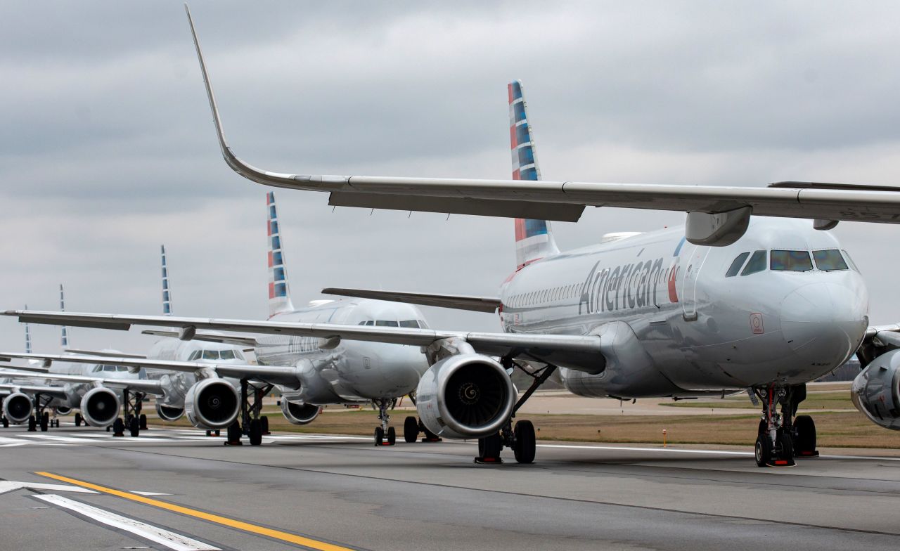 American Airlines planes sit on a runway at Pittsburgh International Airport on March 27.